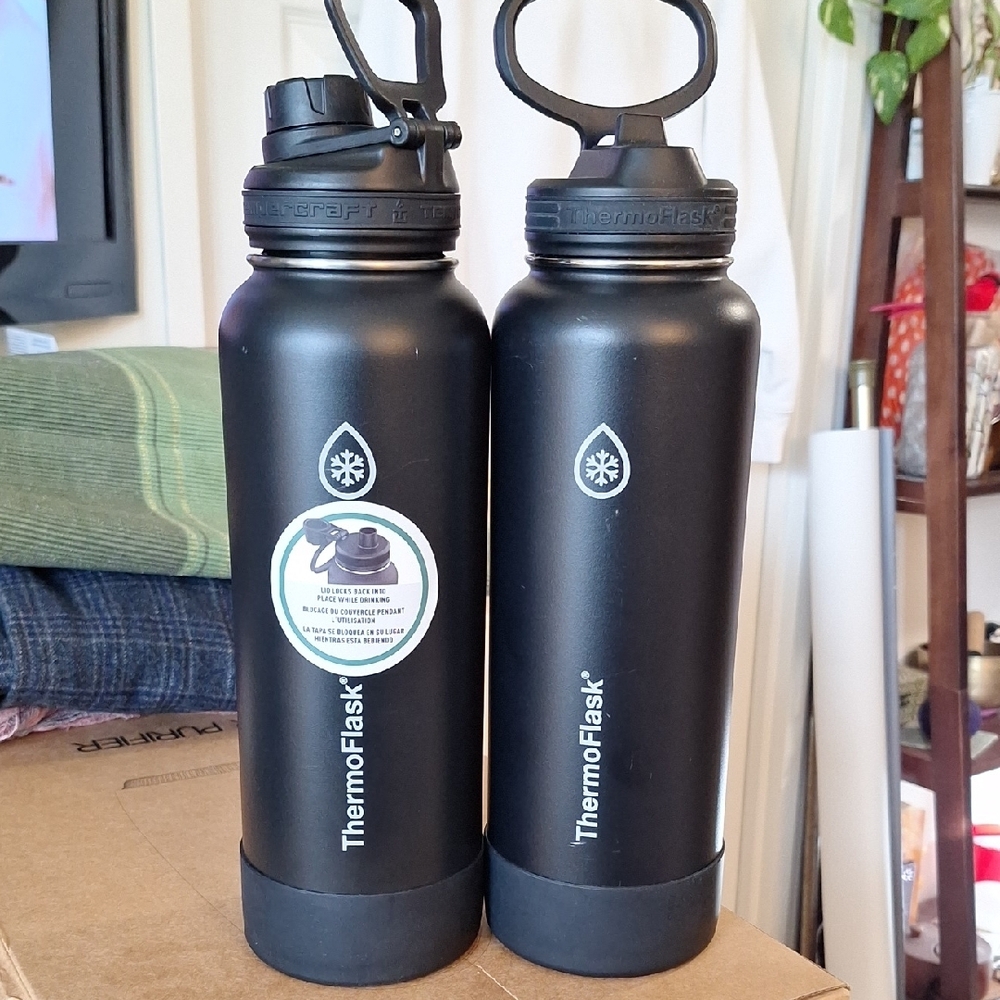 2 ThermoFlask Black Water Bottles - 40 oz